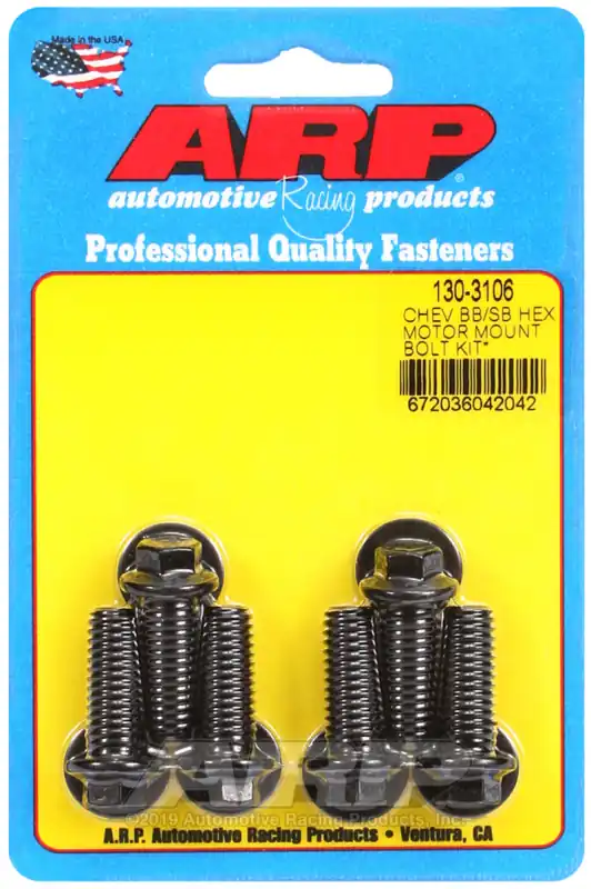 ARP Motor Mount Bolt Kit - Hex Head - Washers Included - Chromoly - Black Oxide - Mount to Block - Energy Suspension Mounts - GM V6 / V8 - Set of 6 Seasonal Sale