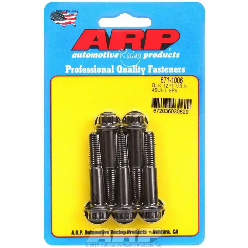 Final Sale ARP 8 mm x 1.25 Thread Bolt 45 mm Long 10 mm 12 Point Head Chromoly - Black Oxide