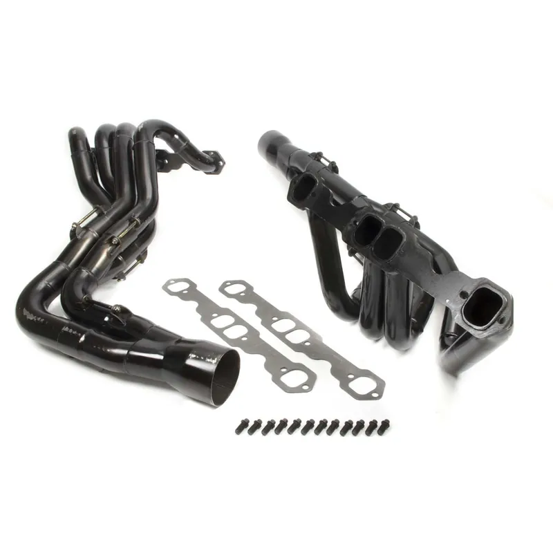 Best Price Schoenfeld IMCA Modified Tri-Y Headers - 1.75 to 1.875 in Primary - 3.5 in Collector - Black Paint - Small Block Chevy 1106VY - Pair
