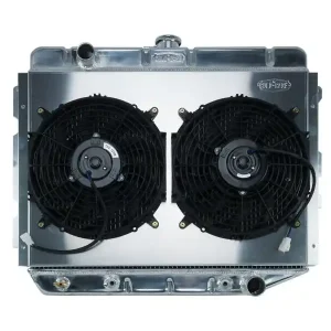 Hot Deal Cold-Case Aluminum Radiator & Fan Kit - 29 in W x 23 in H x 3 in D - Polished - Auto - Mopar A-Body / B-Body / C-Body / E-Body 1966-74