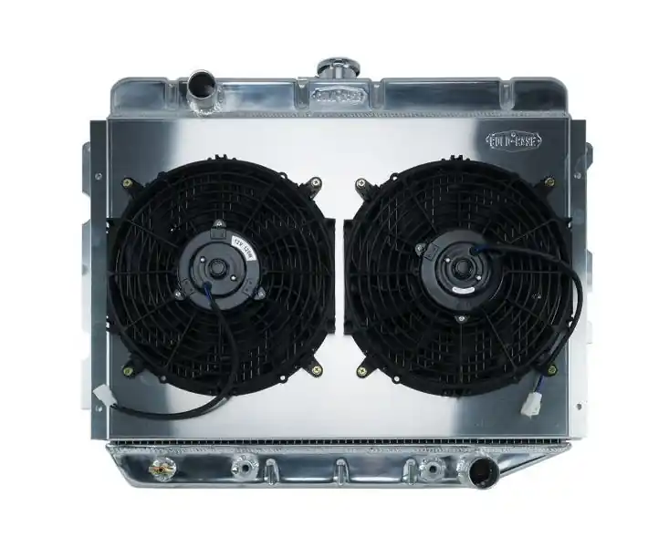 Hot Deal Cold-Case Aluminum Radiator & Fan Kit - 29 in W x 23 in H x 3 in D - Polished - Auto - Mopar A-Body / B-Body / C-Body / E-Body 1966-74