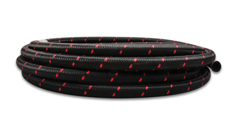 Vibrant -12 AN Two-Tone Black/Red Nylon Braided Flex Hose (5 foot roll) No Minimum Order