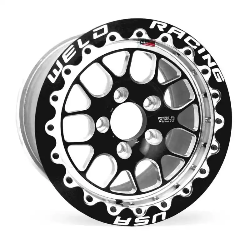 Weld S77 15x10.33 / 5x4.75 BP / 4.5in. BS Black Wheel (Medium Pad) - Black Single Beadlock MT Premium